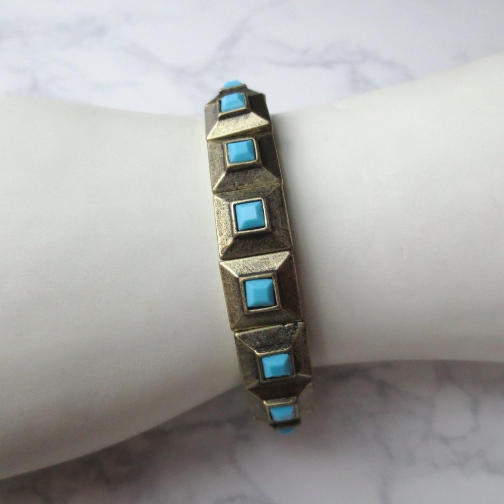 Brass and Turquoise Comfortable Summer Stretch Bracelet